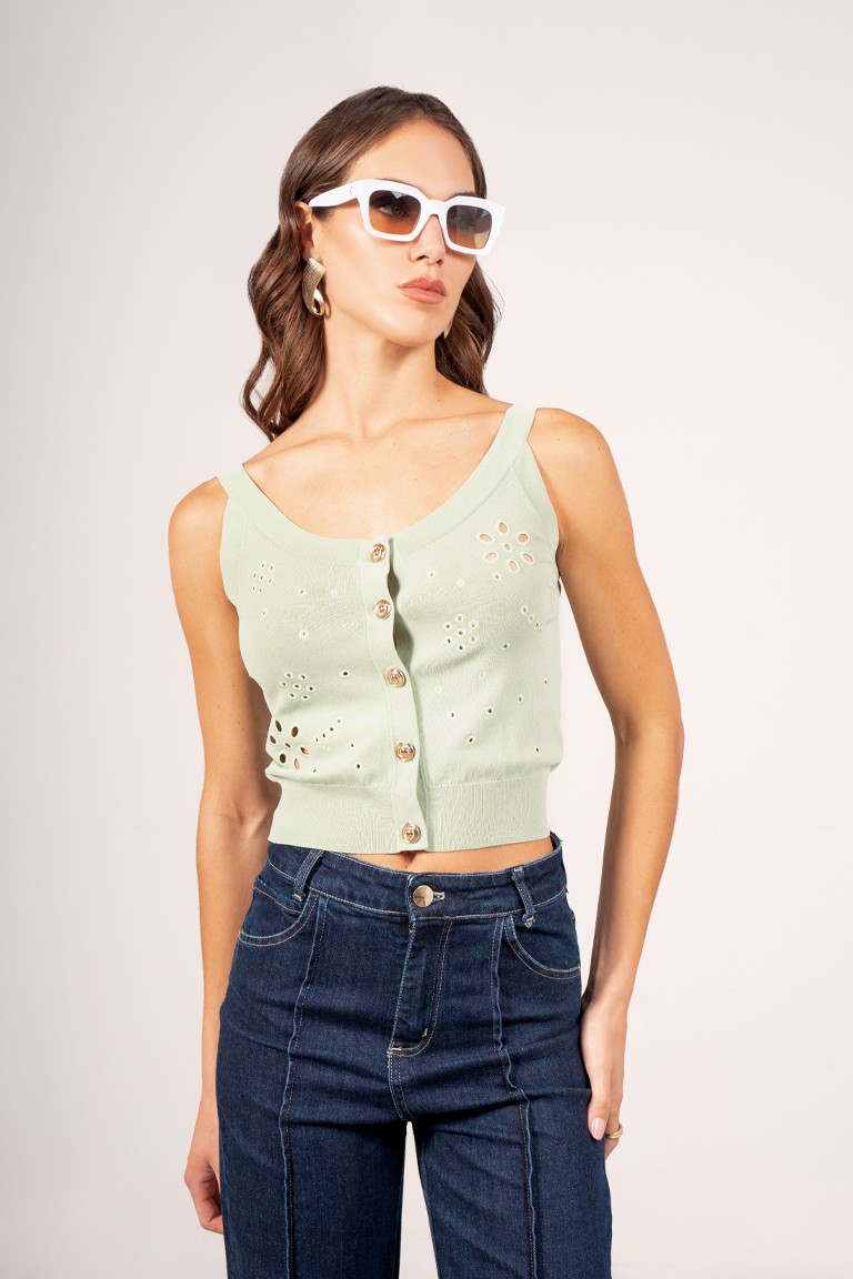 Top in maglia con ricami