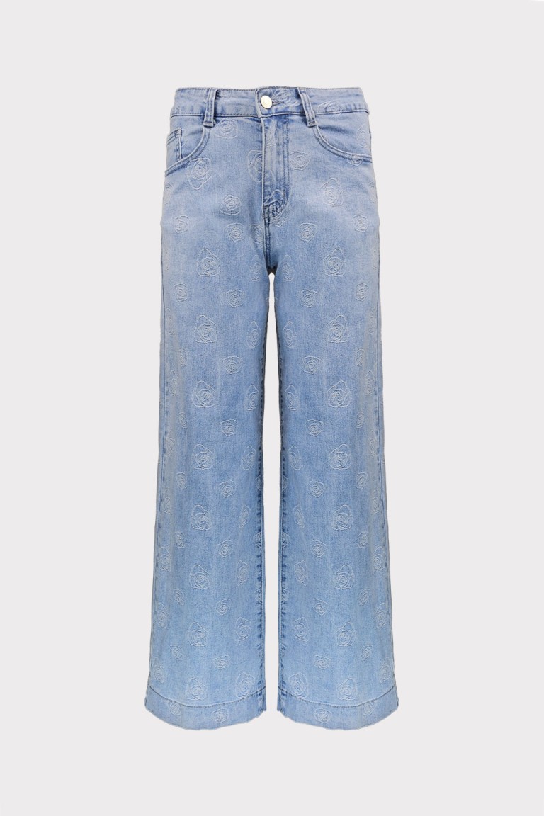 Jeans wide leg con motivo rose