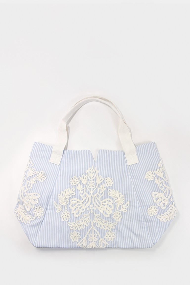 Borsa righe ricamo