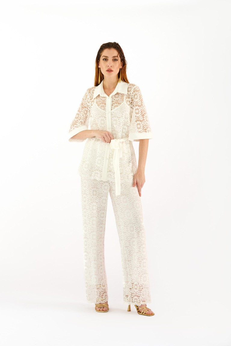 Pantalone ricami in pizzo