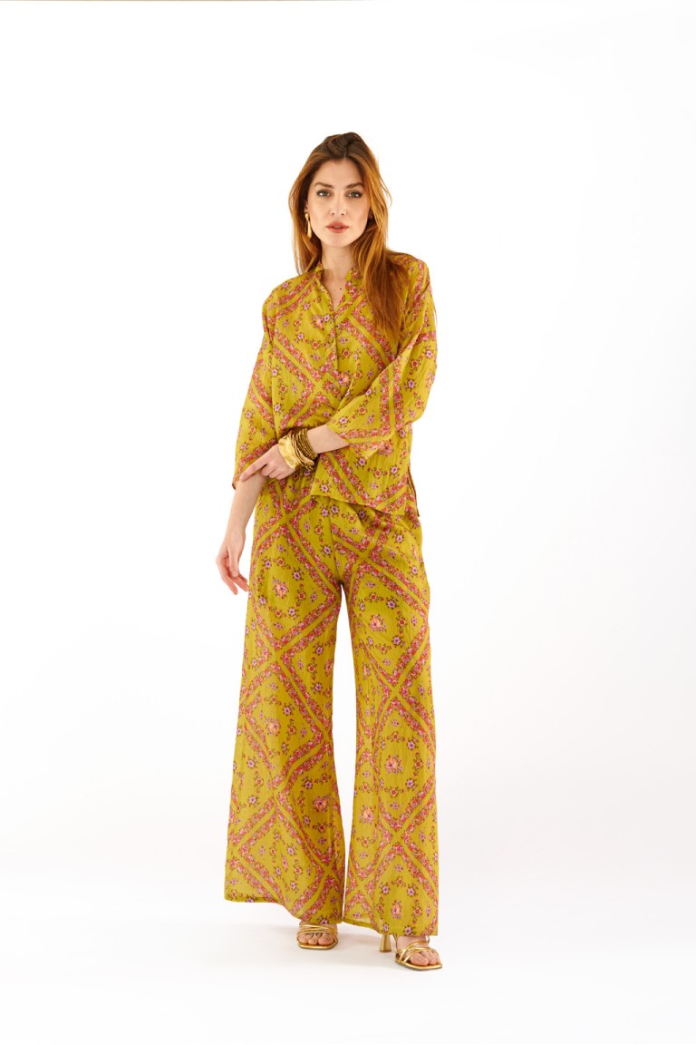 Pantalone misto lino stampato