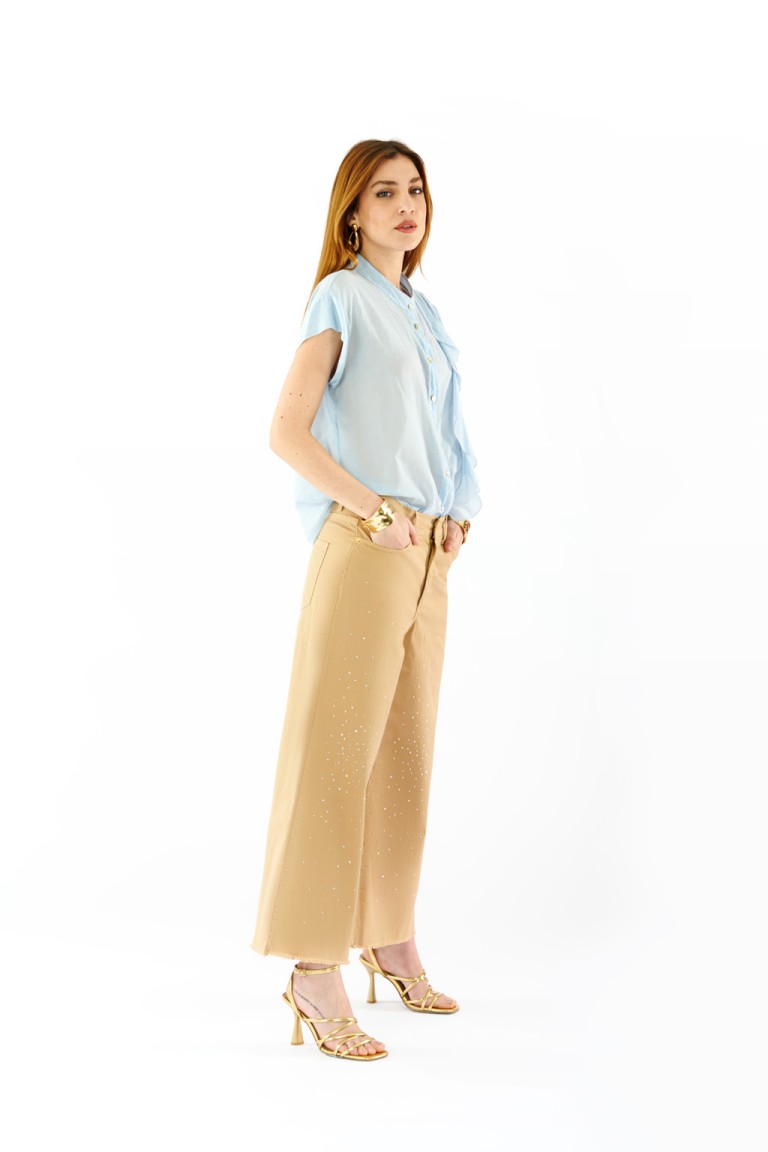 Pantalone wide leg con strass