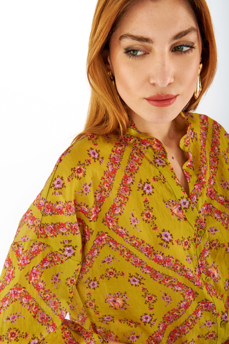 Camicia misto lino stampato