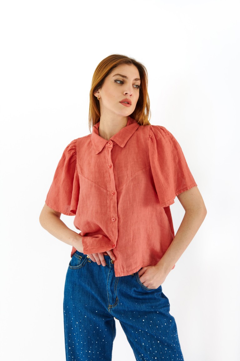 Camicia lino maniche a sbuffo