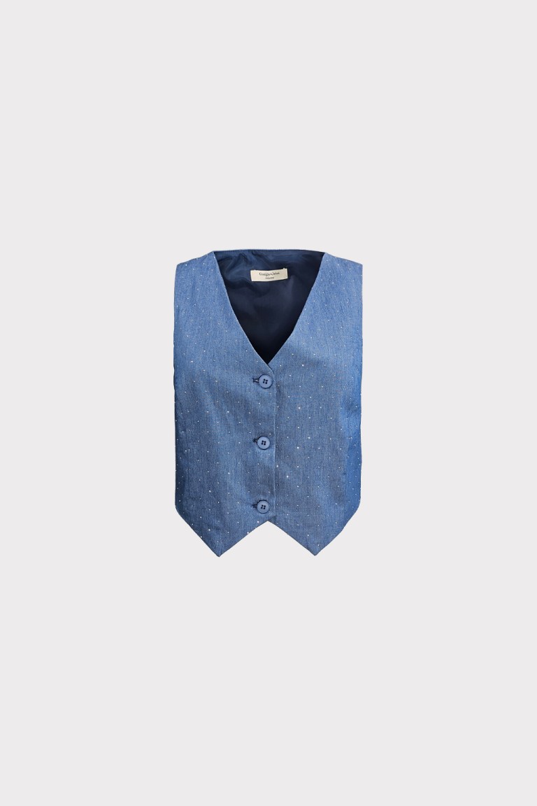 Gilet chambray con strass