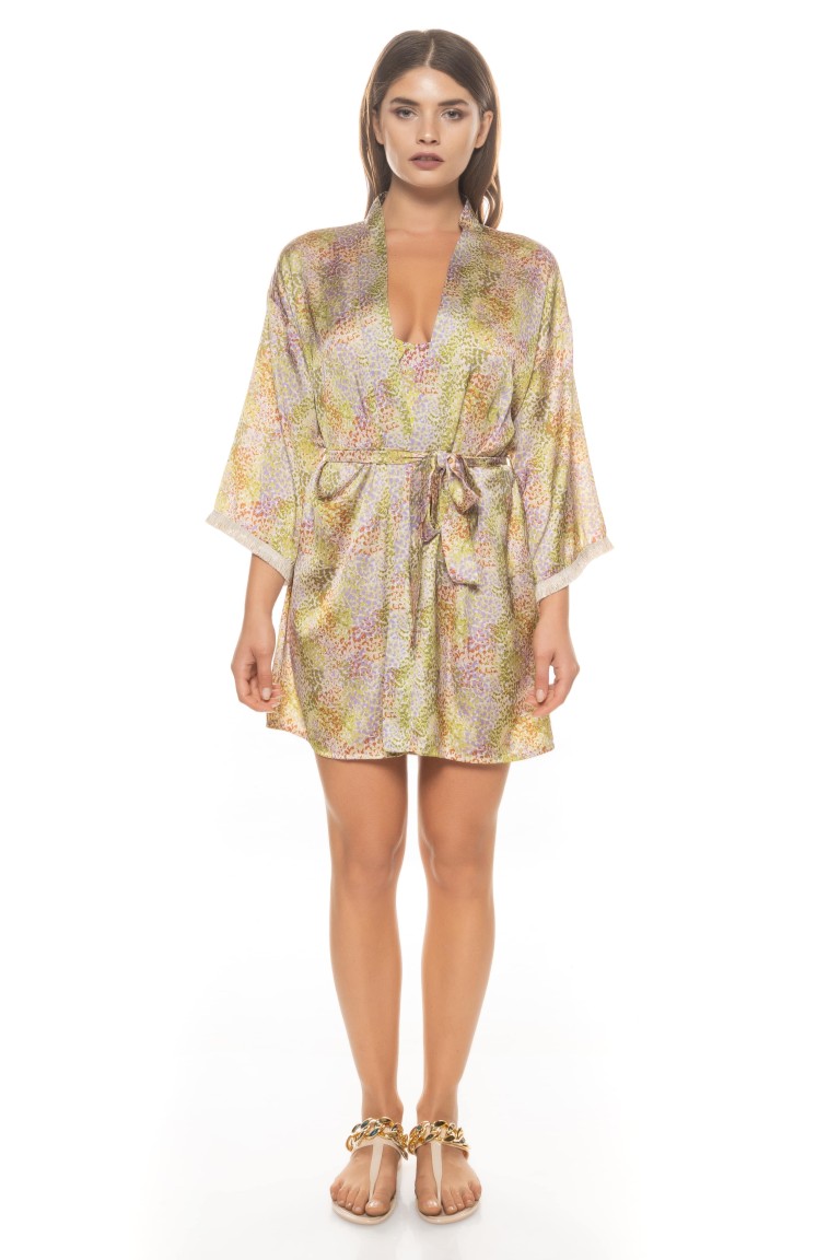 Kimono micromacula con frangia