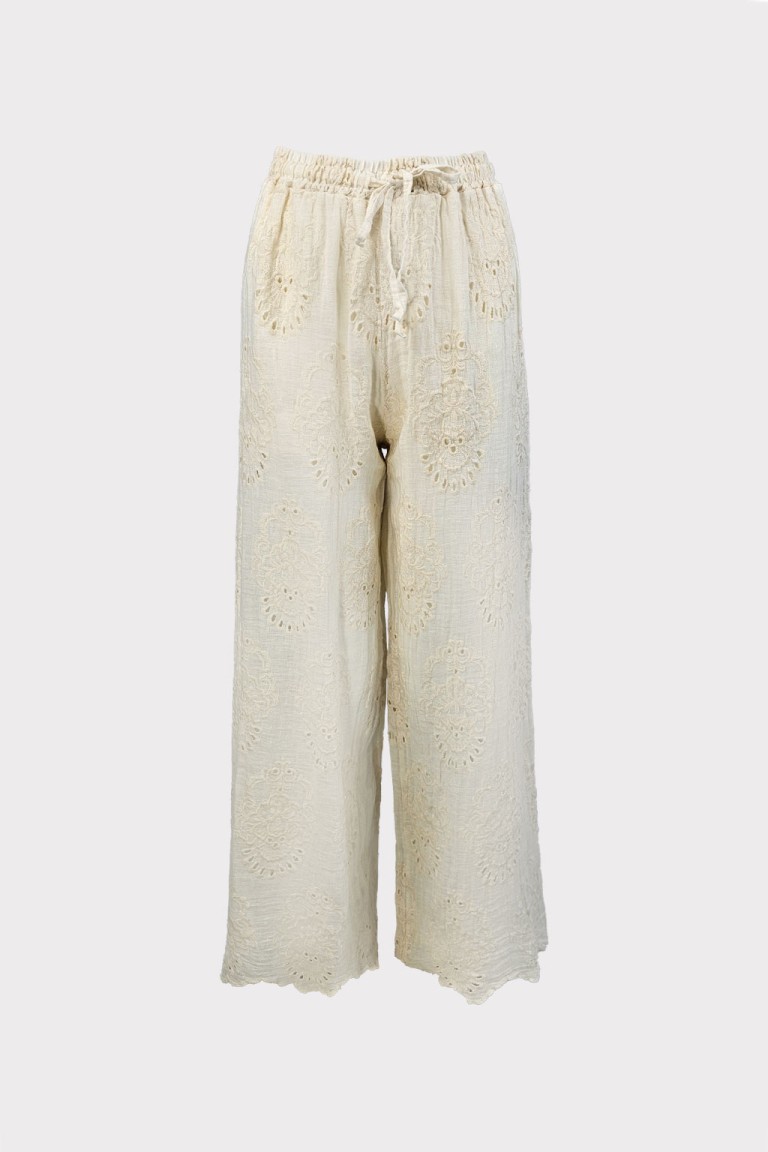 Pantalone con ricamo traforato