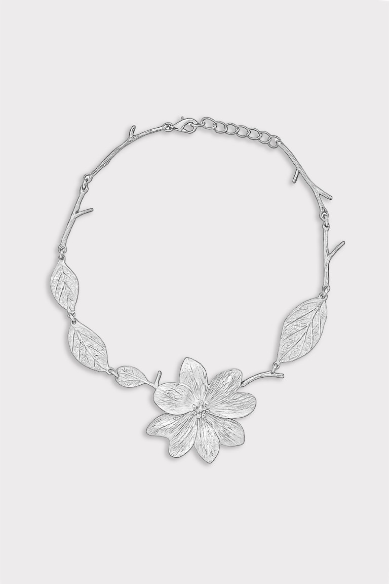 Collana metallo fiore e foglie