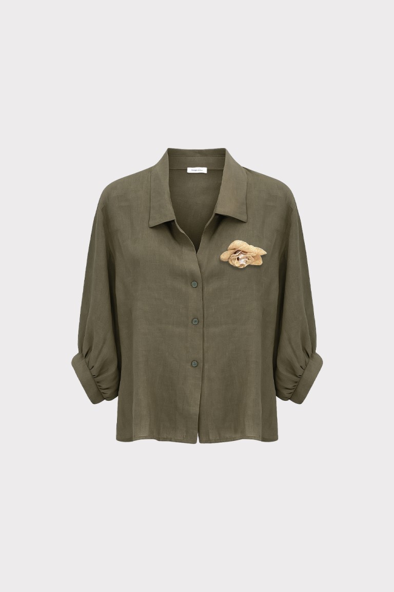Camicia lino spilla fiore