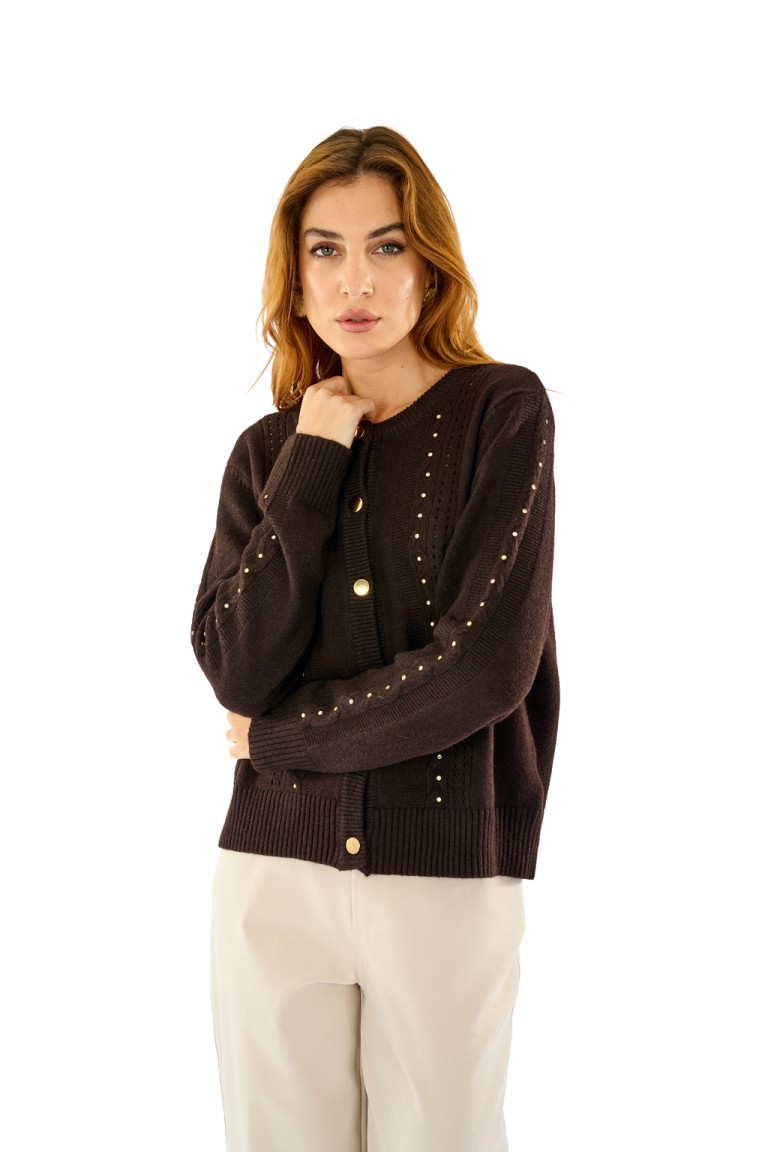 Cardigan girocollo traforato