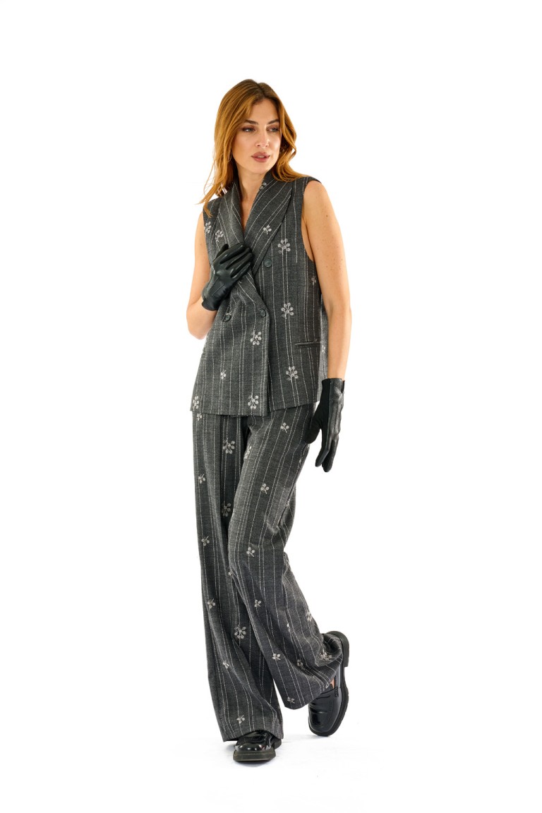 Pantalone gessato con ricami