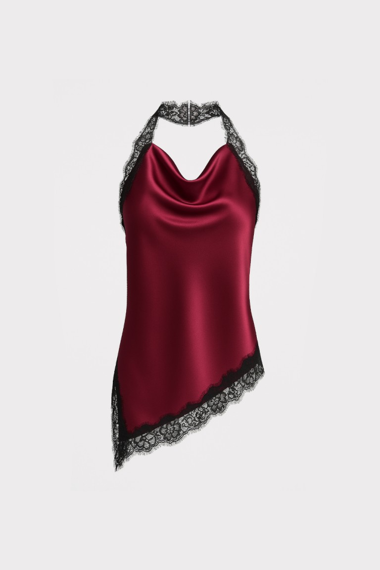 Top in satin con pizzo