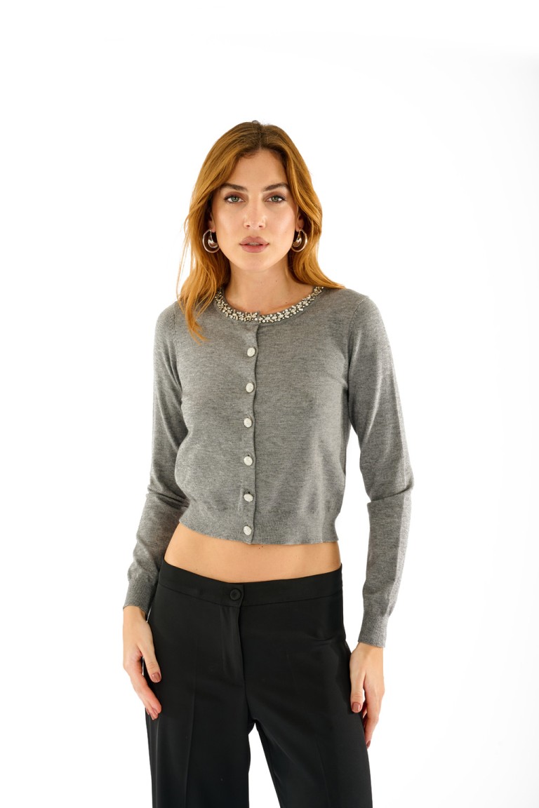 Cardigan colletto strass