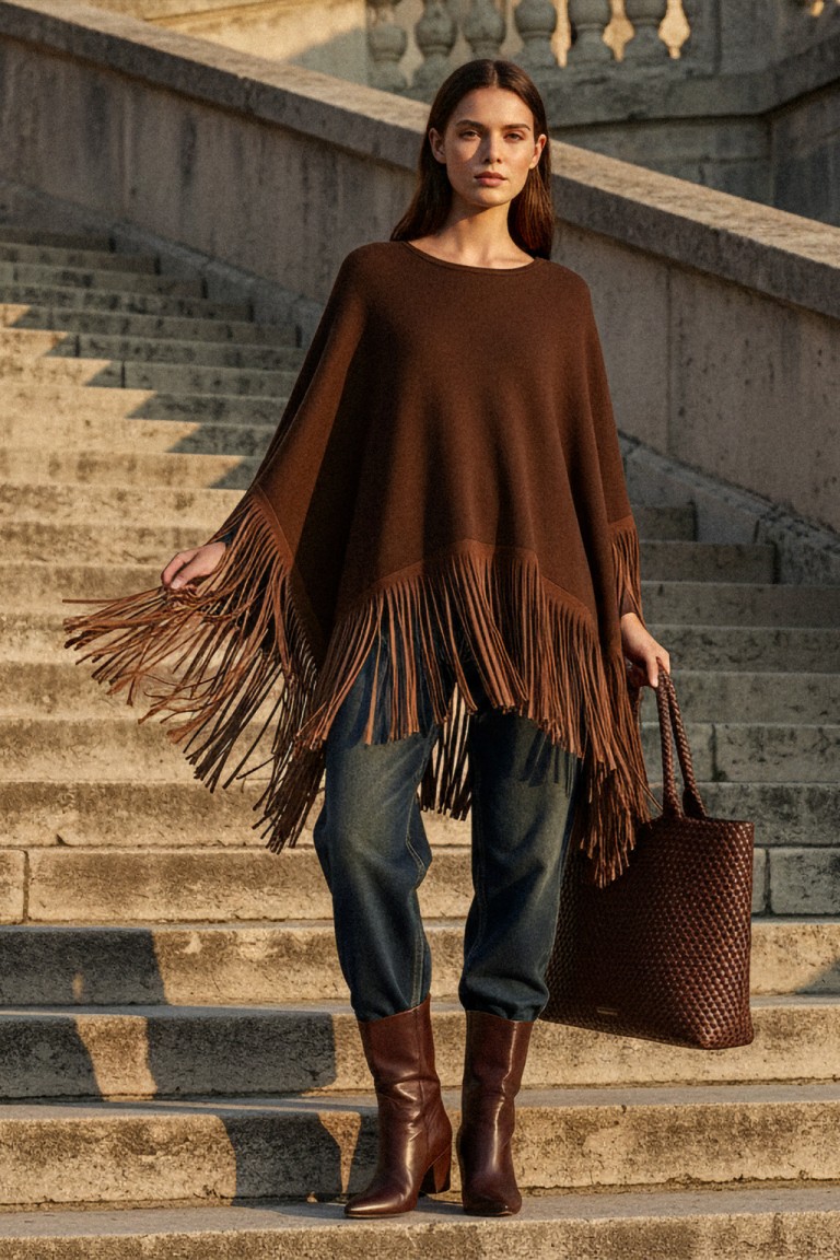 Poncho con frange