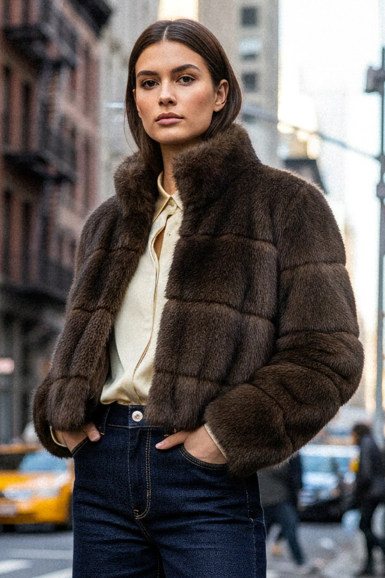 Giacca corta in eco-pelliccia