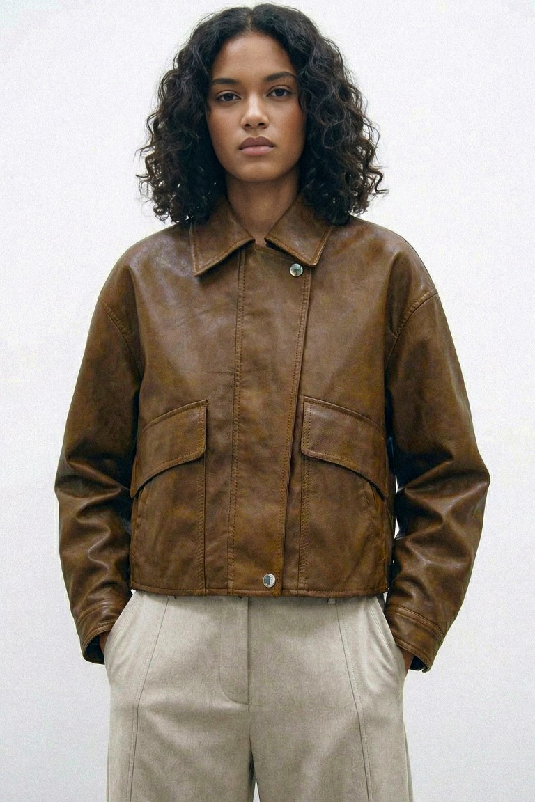 Giacca ecopelle cropped