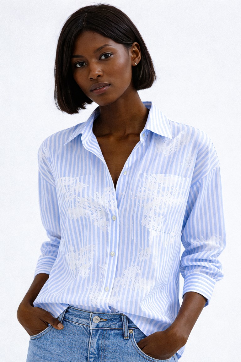 Camicia riga e stampa fiore