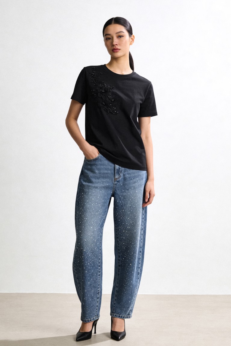 Jeans Mom Fit con strass