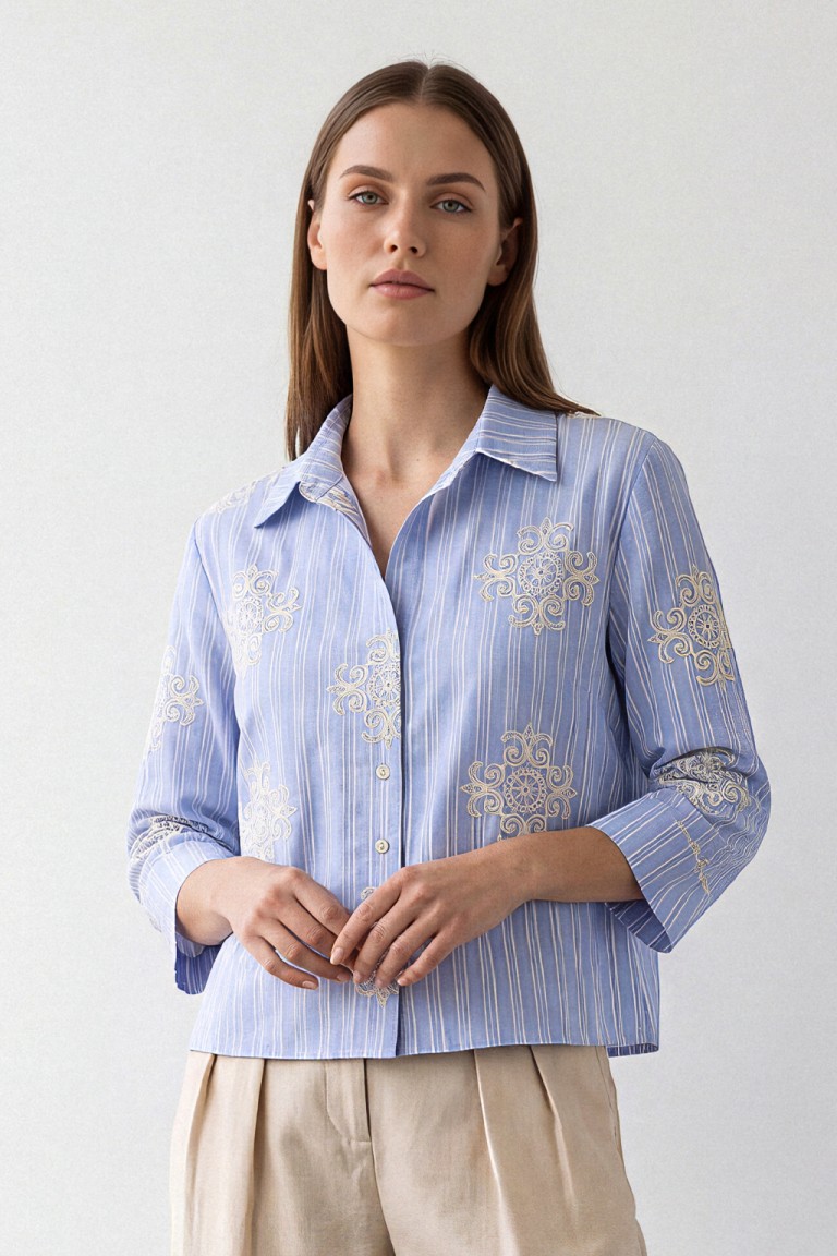 Camicia a righe con ricami