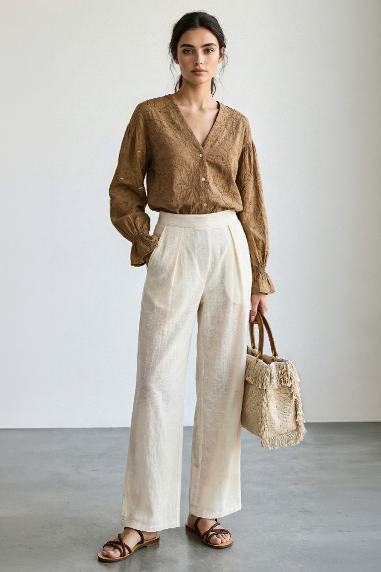 Pantalone cotone fiammato