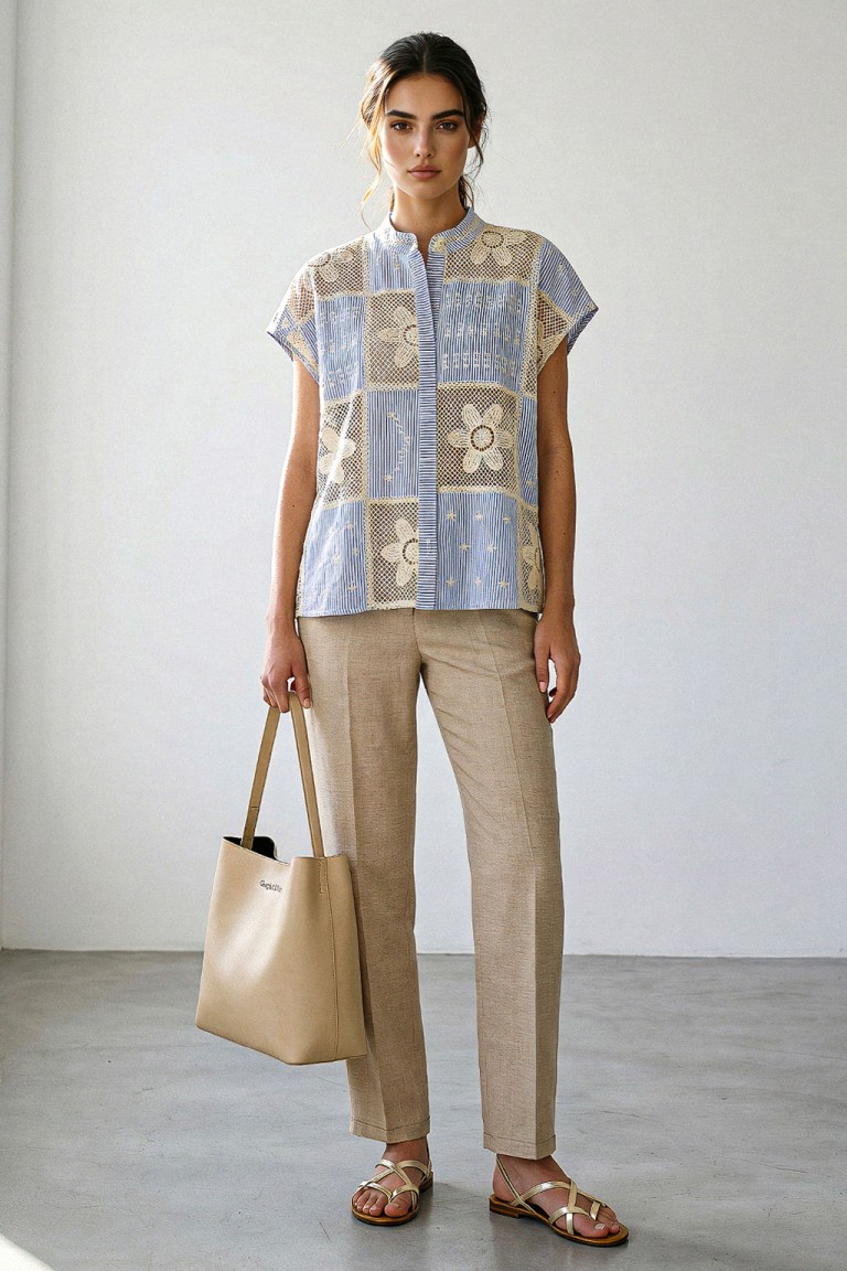 Camicia righe inserti pizzo