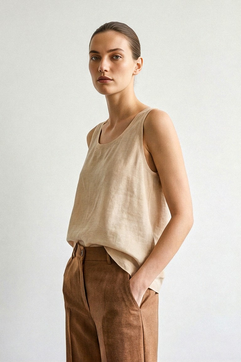 Top lino viscosa con costina