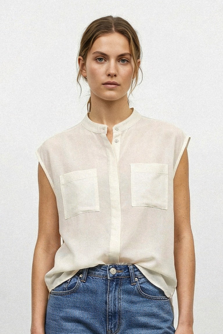 Camicia in crepe con taschini