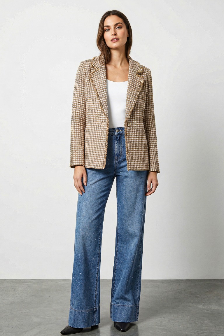 Jeans wide leg con strass