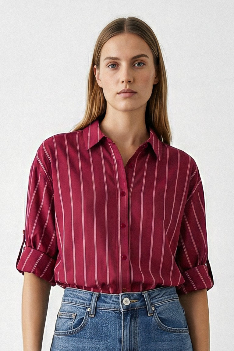 Camicia rigata manica risvolto