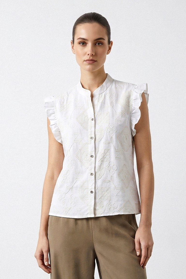 Blusa smanicata ricamo all...