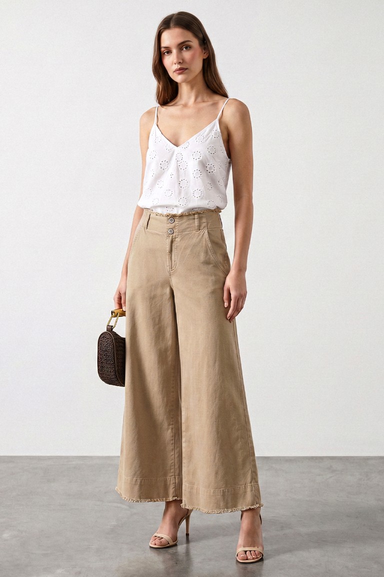 Pantalone cotone wide leg