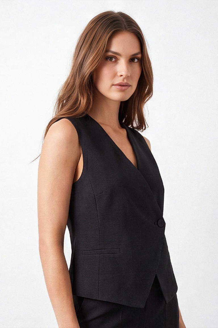 Gilet lino asimmetrico