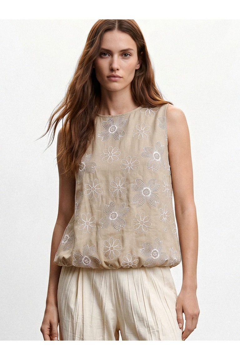 Top rimborsato ricami all-over