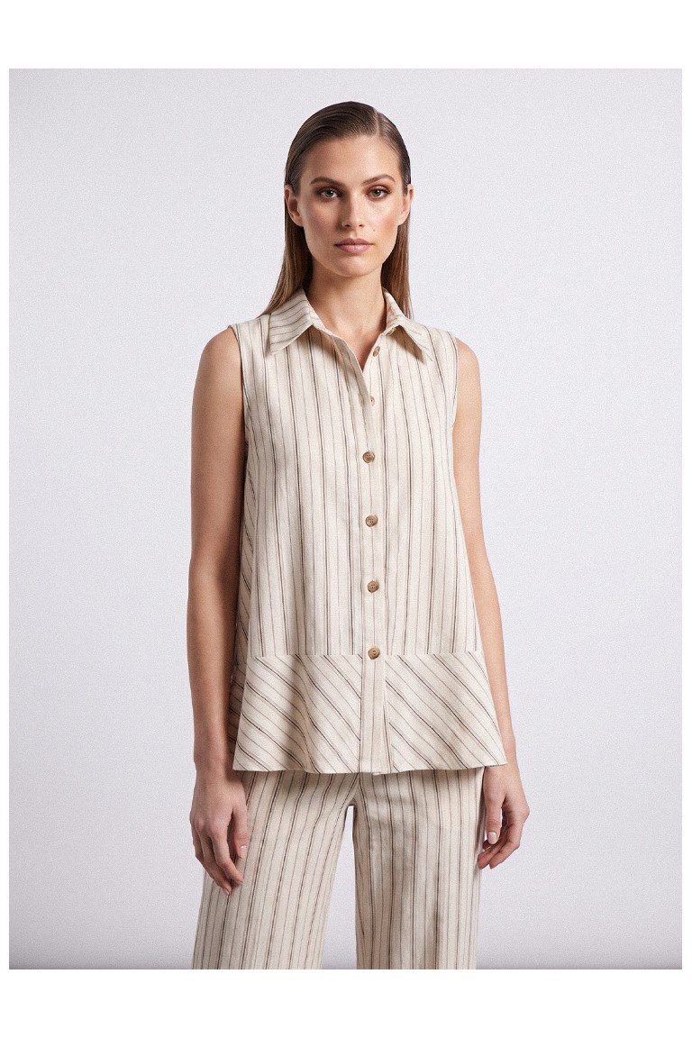 Top camicia smanicato riga