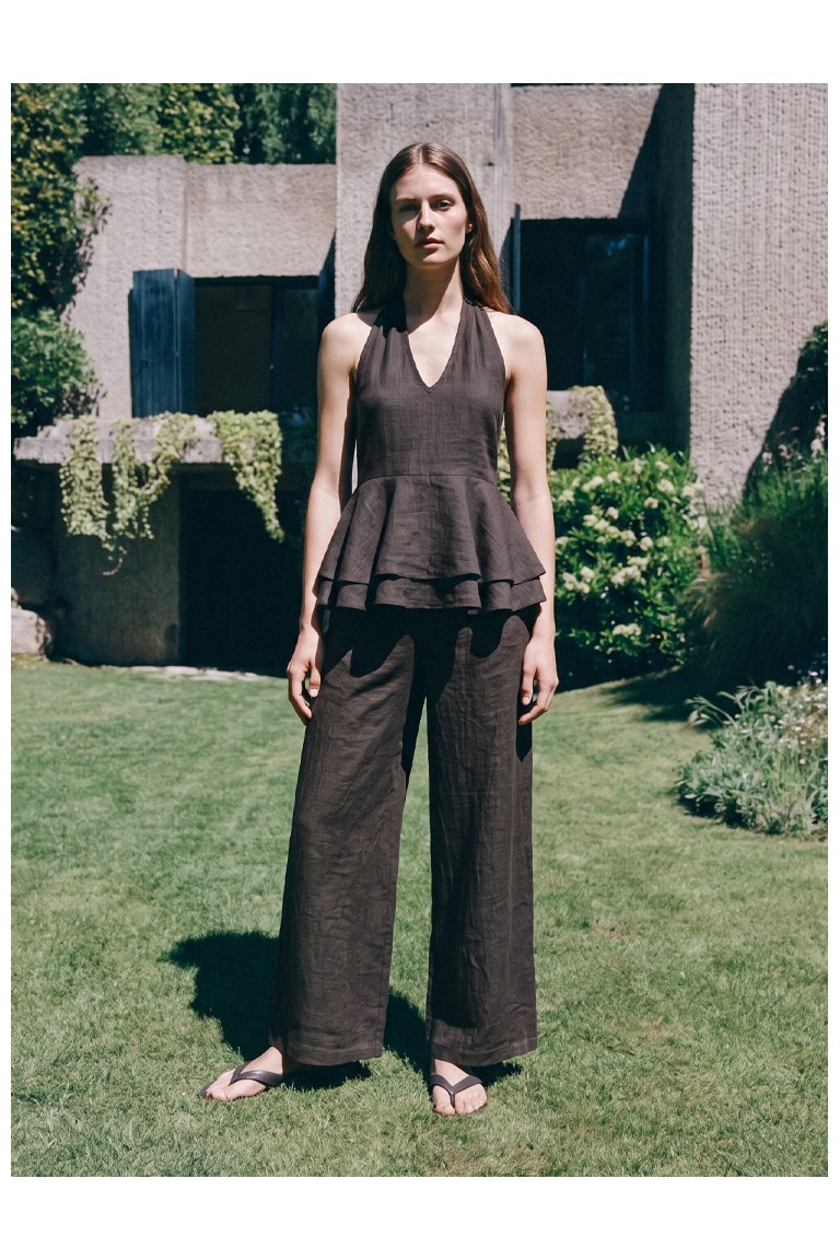 Top halter lino con balze