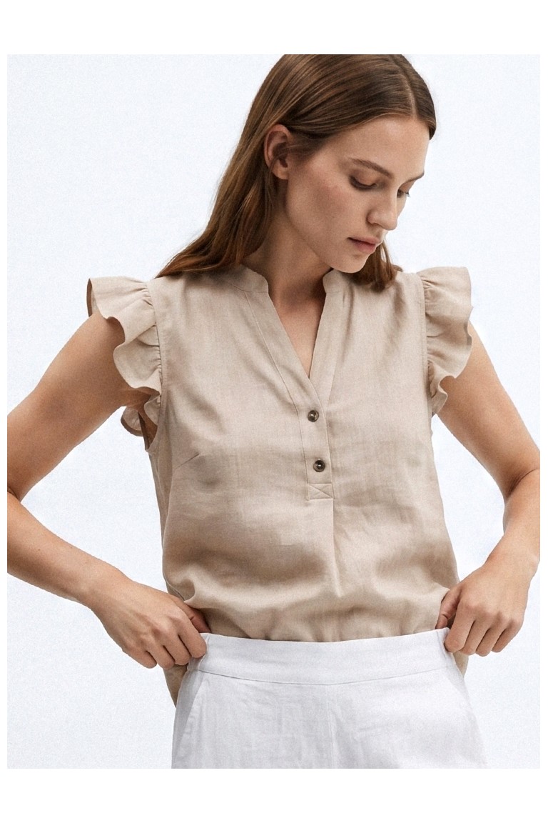 Blusa smanicata in lino con...